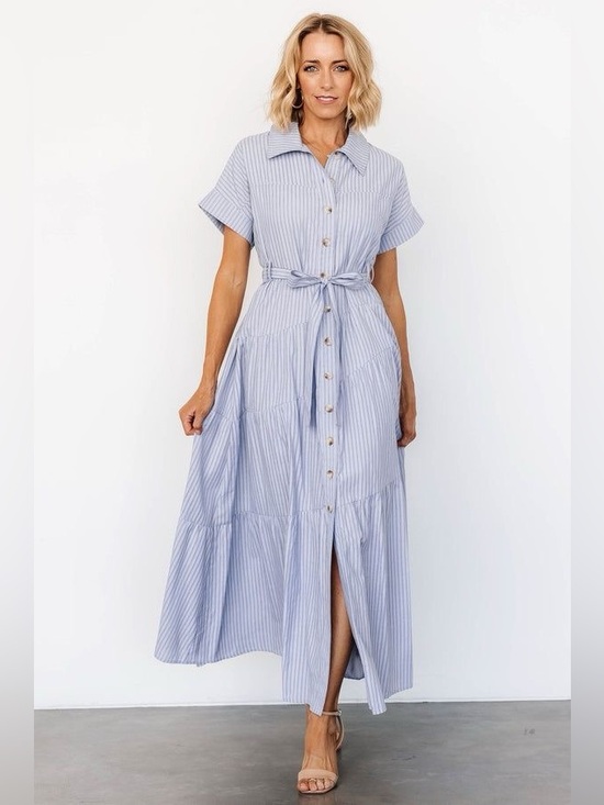 Baltic Born Dresses & Skirts - Baltic Born Blue Striped Button-Front Maxi Dress with tie belt XL NWT